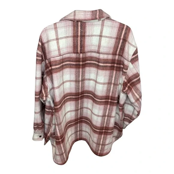 Old Navy Womens 2XL Plaid Flannel Shirt Jacket Shacket Button Up Pink Cream - Picture 7 of 7